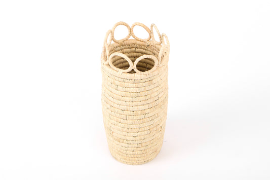 Handmade Natural Hooped Raffia Vase with Glass Insert