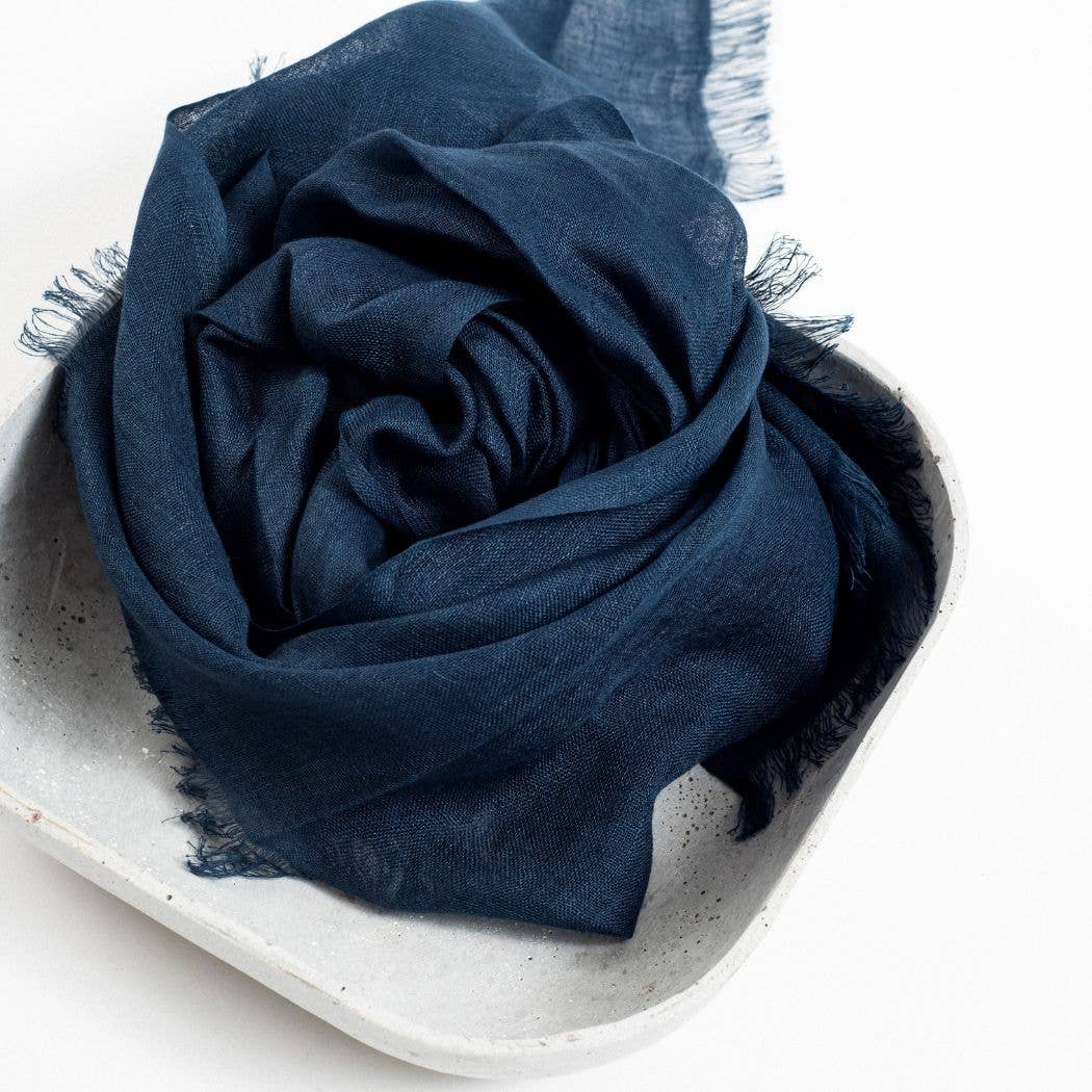 Ethically Handwoven Midnight Blue Linen Scarf