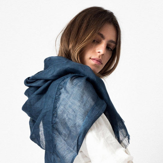 Ethically Handwoven Midnight Blue Linen Scarf