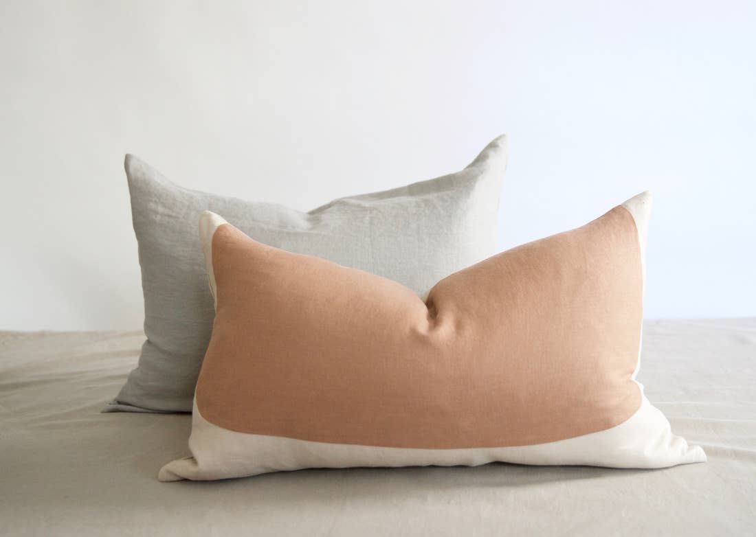 Handmade Oval Lumbar Linen Pillow in Sand