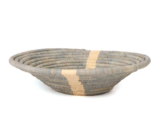 Fair Trade Opal Gray Striped Round Basket