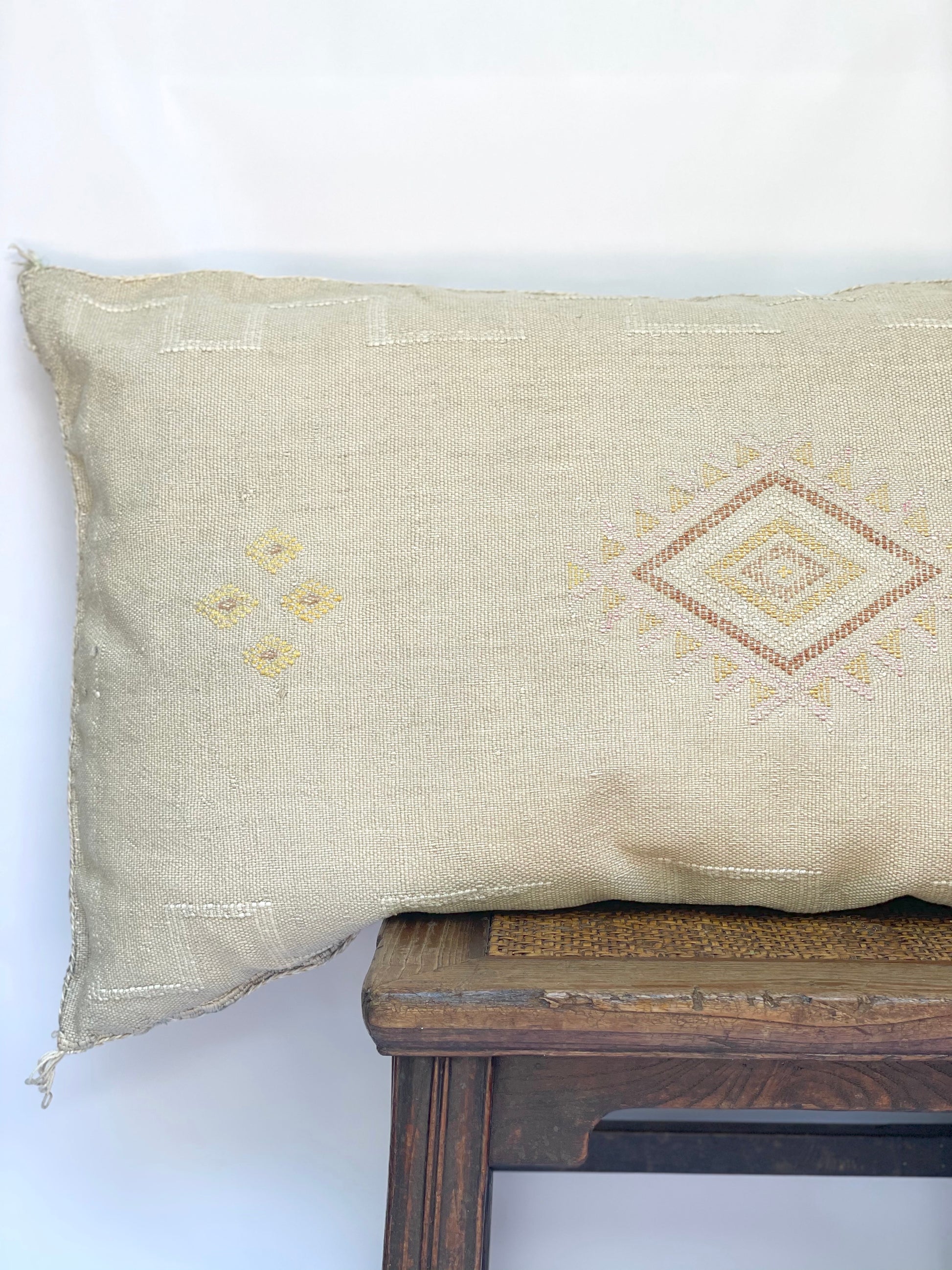 Handmade Moroccan Silk Sabra Lumbar Pillow Cover in Light Grey