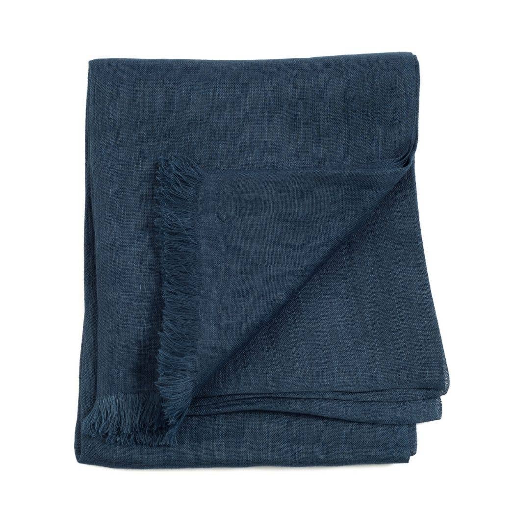 Eco-friendly Ethically Handwoven Small Batch Midnight Blue Linen Scarf