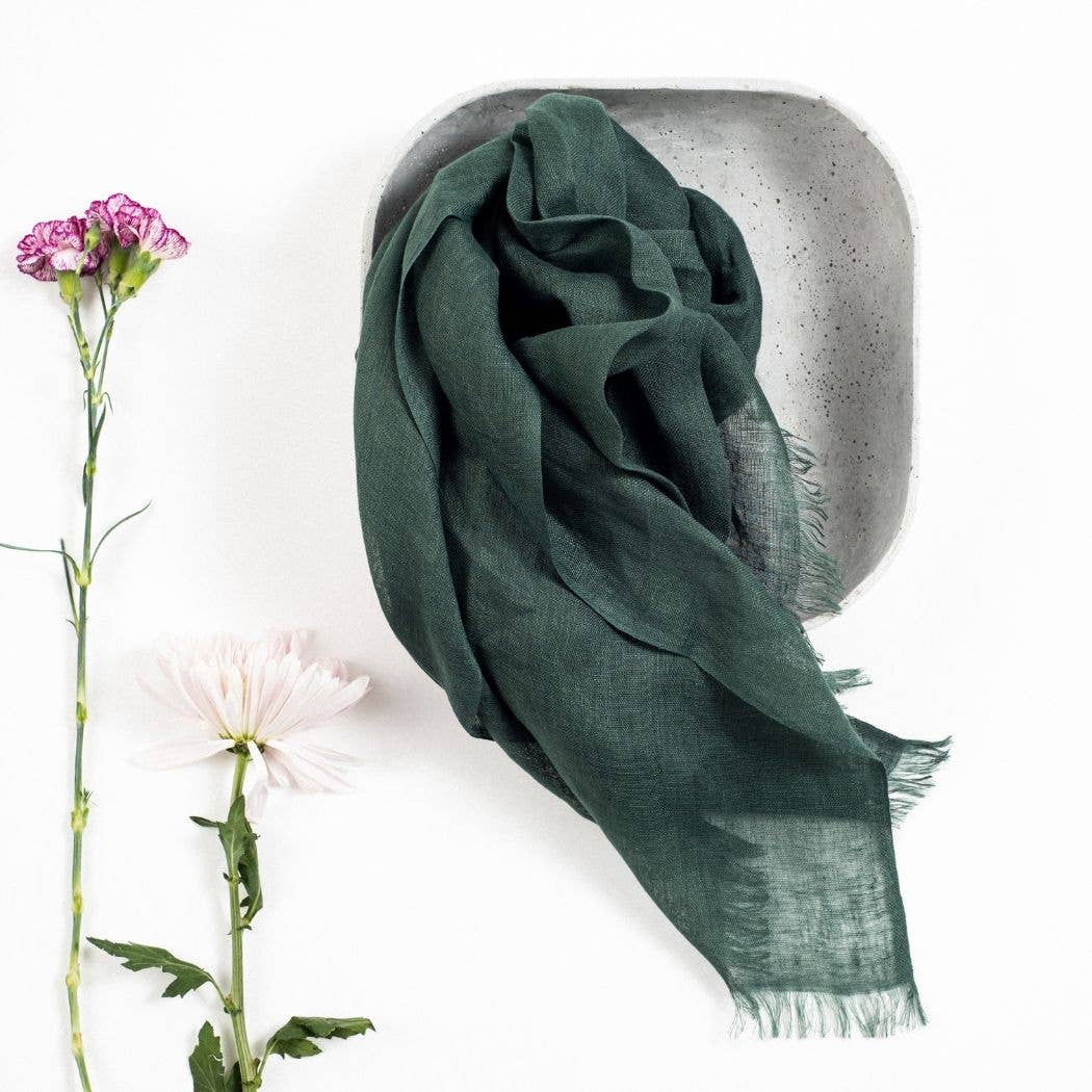 Ethically Handwoven Moss Linen Scarf