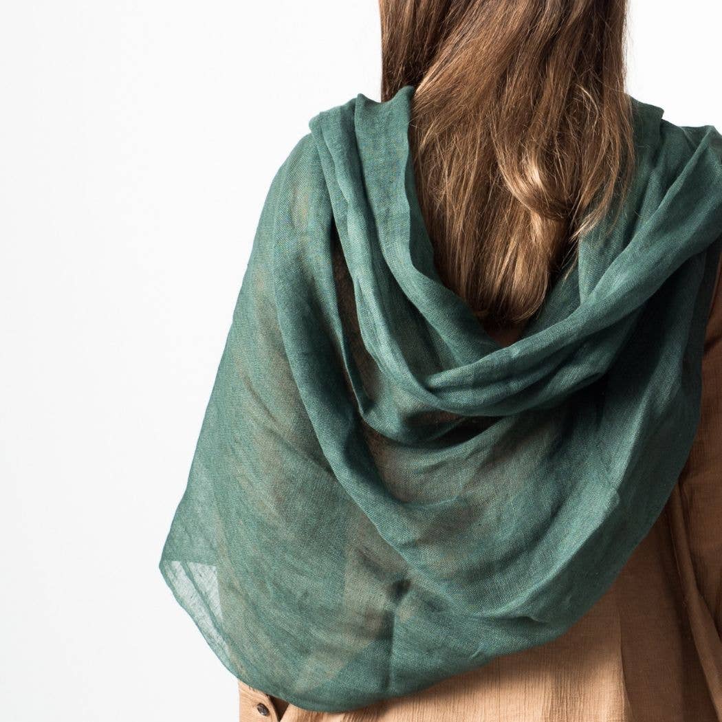 Ethically Handwoven Moss Linen Scarf