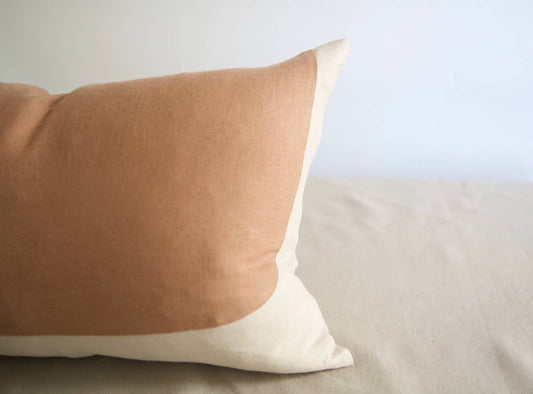 Handmade Oval Lumbar Linen Pillow in Sand