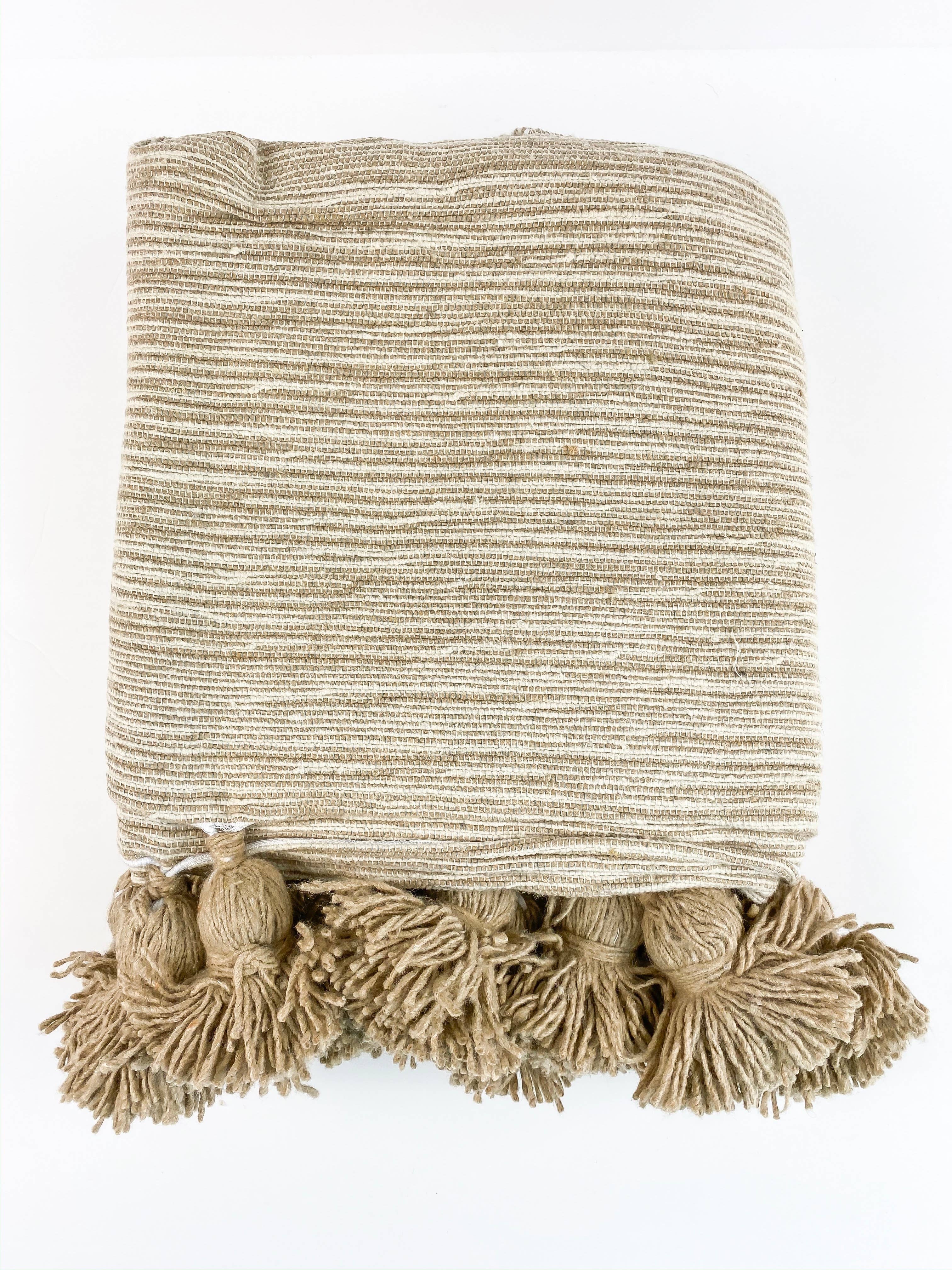 Handmade Tan Cream Pom Pom Throw SUNDAY LOLA Sunday Lola